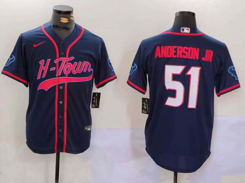 Men Houston Texans 51 Anderson jr Blue Second generation joint name 2024 Nike Limited NFL Jersey style 1